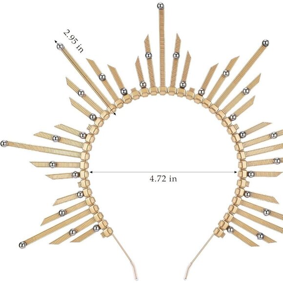 Sunburst Goddess Halo Crown Gold Pearl Headpiece Renaissance Costume Woman main image 3